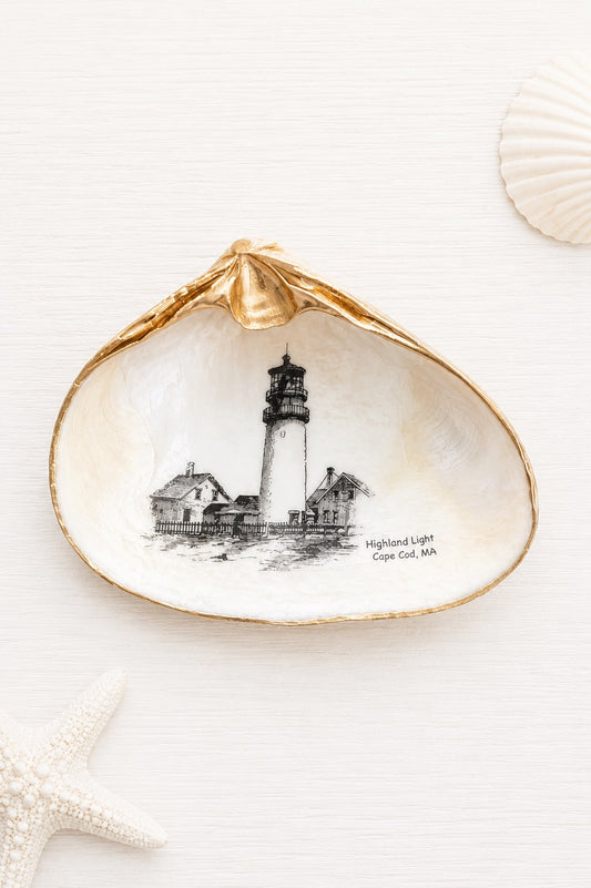 Decoupage Clam Shell Trinket Dish Highland Lighthouse Art