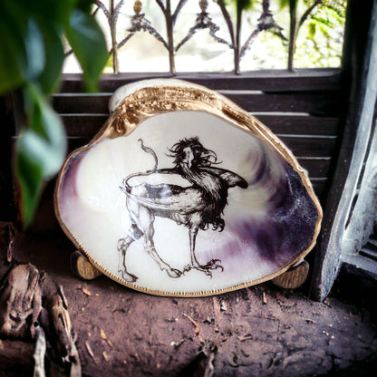 Decoupage Clam Shell Trinket Dish Mythical Griffin Art