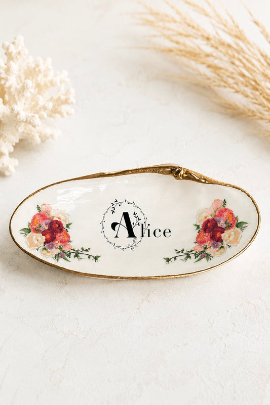 Personalized Decoupage Shell Jewelry Dish – Custom Hostess Gift, Coastal Decor