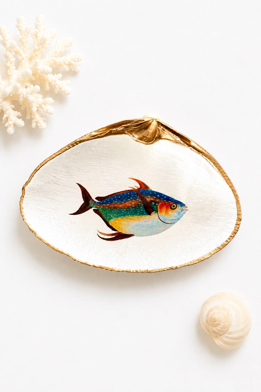 Decoupage Clam Shell Jewelry Dish – Opah Fish Design, Coastal Home Decor