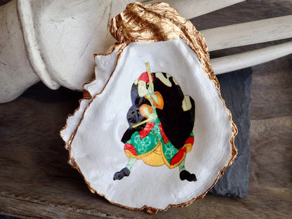 Decoupage Oyster Shell Trinket Dish Samurai Art