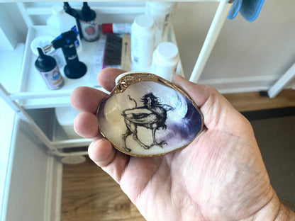 Decoupage Clam Shell Trinket Dish Mythical Griffin Art