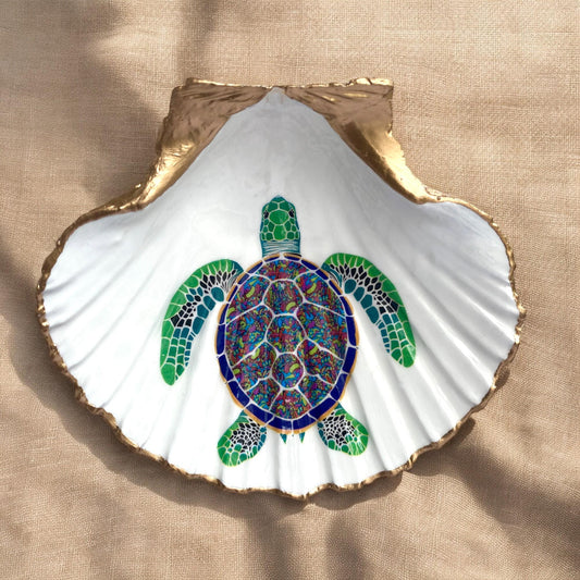Sea Turtle Scallop Shell Wall Art, Handcrafted Coastal Shadow Box, Framed Beach Decor, Ocean Life Gift, Turtle Lover Art