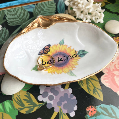 Decoupage Clam Shell Ring Dish – Handcrafted Daily Affirmation Jewelry Holder
