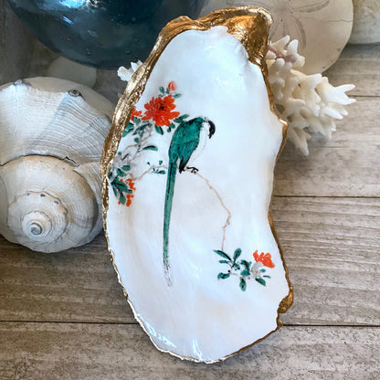 Decoupage Oyster Shell Ring Dish – Bird & Floral Design