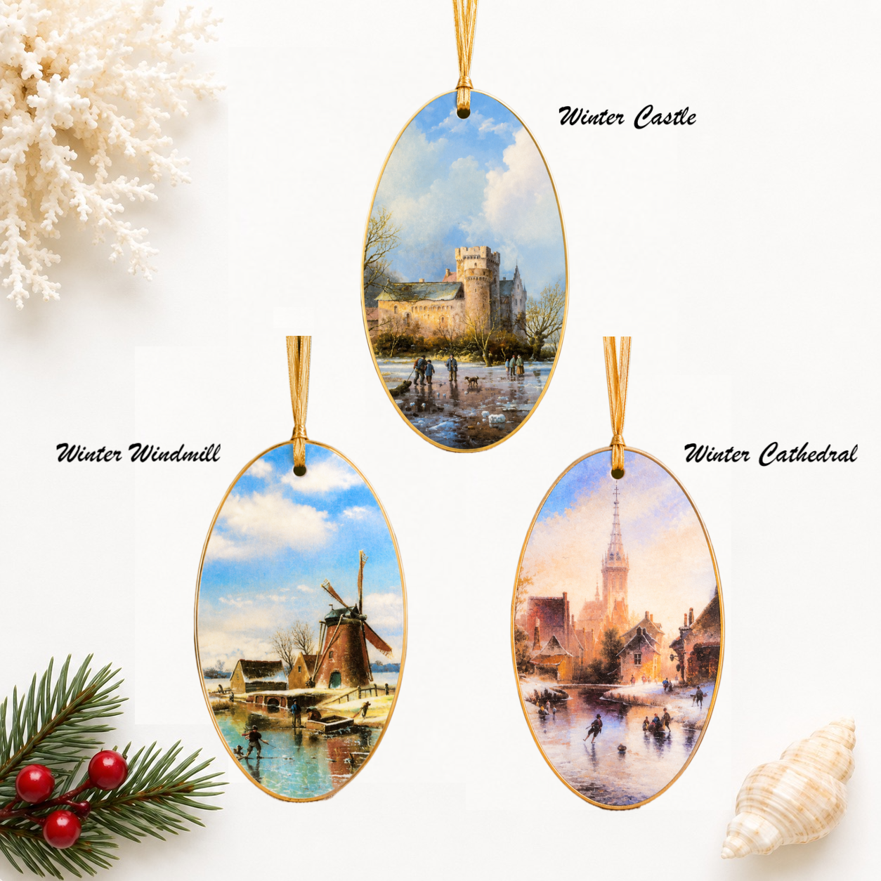 Vintage Winter Scenes Decoupage Holiday Ornaments
