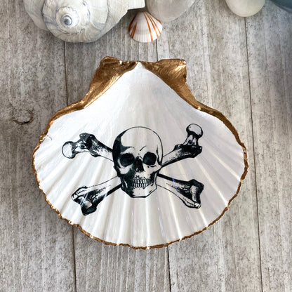 Decoupage Scallop Shell Trinket Dish Skull & Crossbones